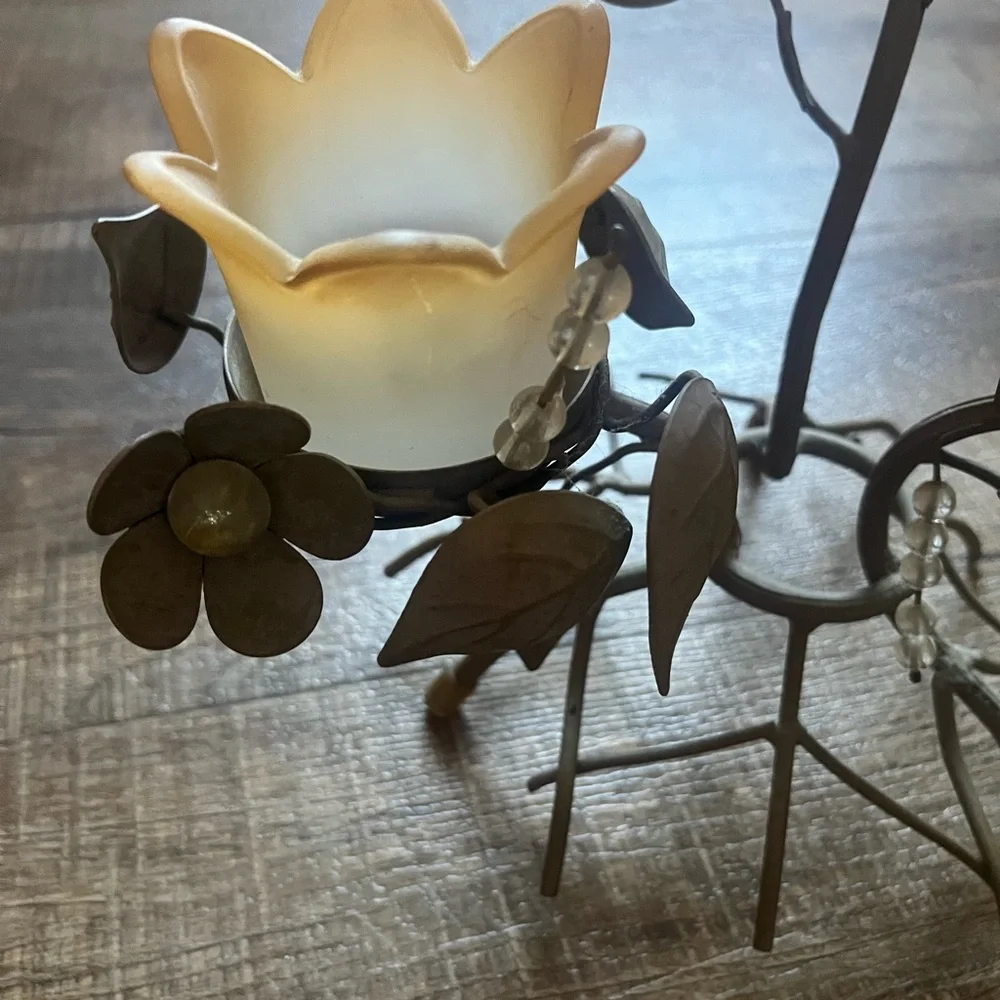 PartyLite Floral Candle Holder with Cream and Brown Accents - Picture 8 of 15